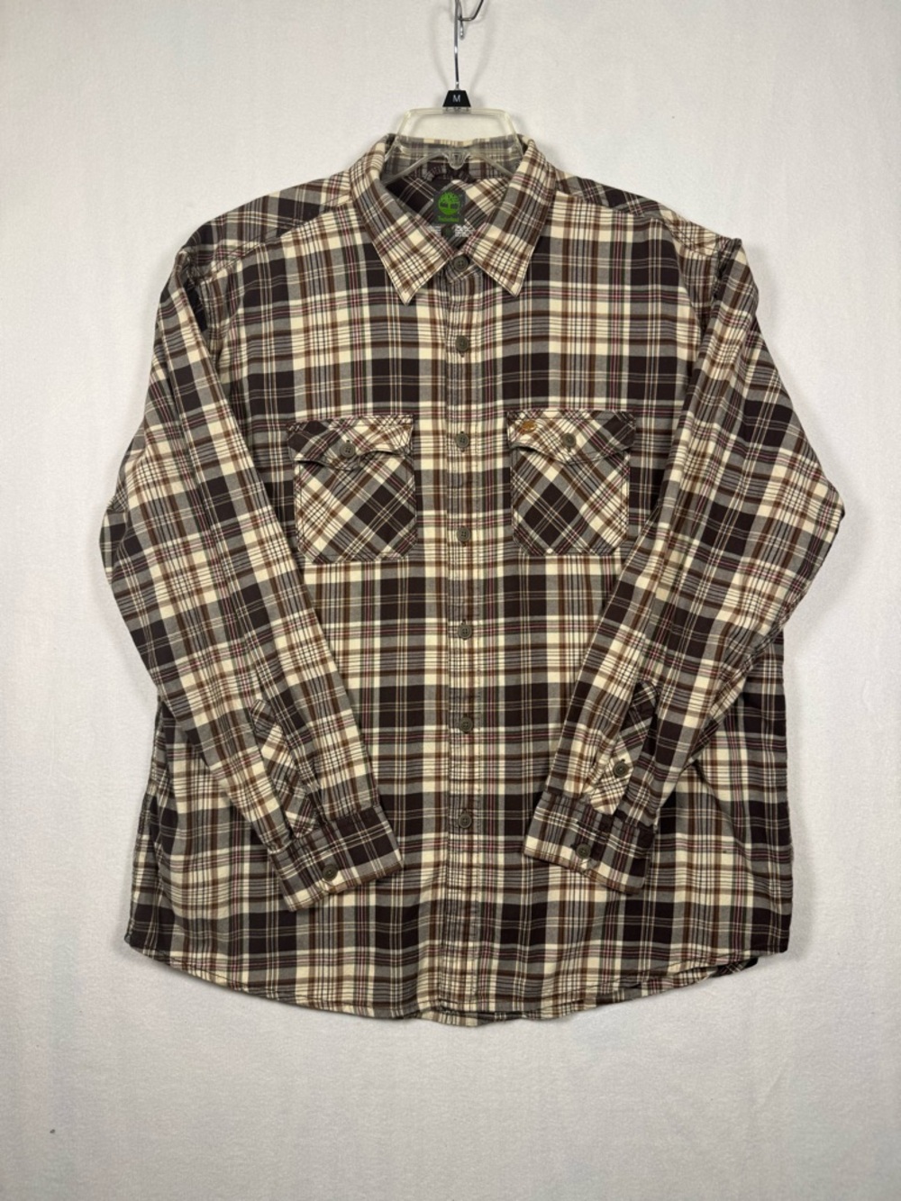 Timberland Brown and Cream Plaid Button-Down Shirt
